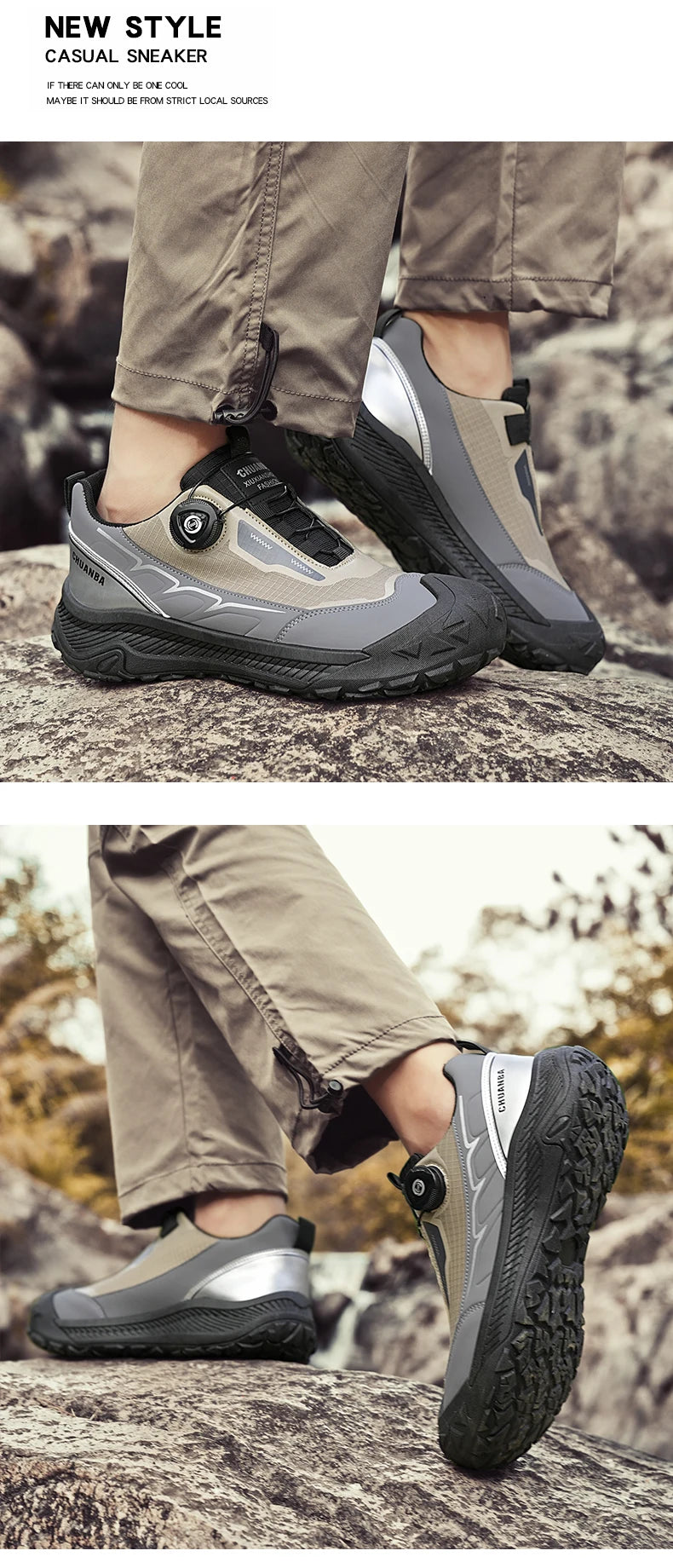 Rotary Buckle Men's Trekking Sneakers Outdoor Platform Hiking Shoes Men Sports Shoes Comfortable Non-slip Climbing Walking Shoes