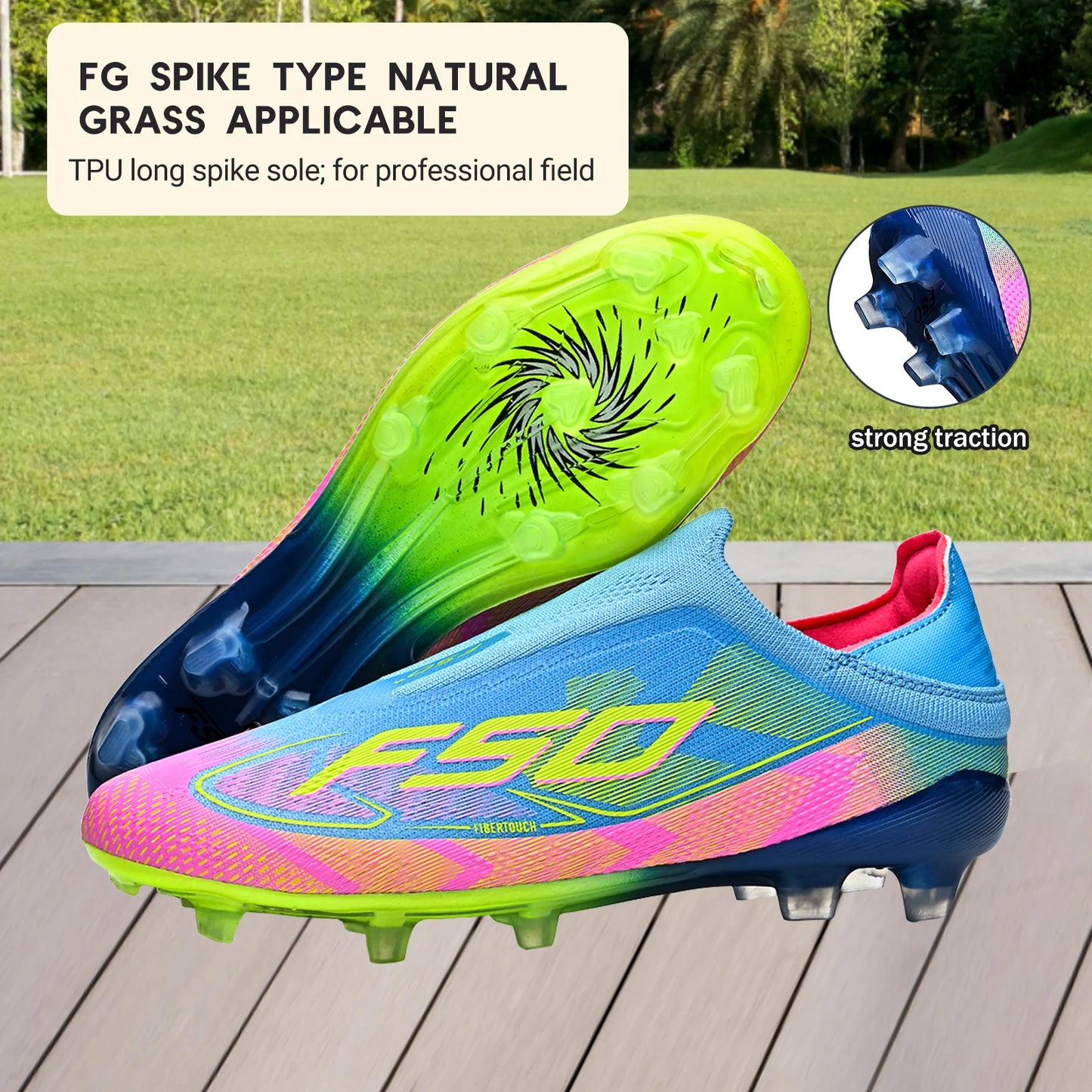 Classic AG/FG football shoes，TPU Wear-resisting Long Studs，PU Mixed Fabric Upper，Non-slip Comfortable for Kids Outdoor Football
