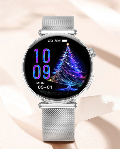 New 1.32inch Smart Watch For Women Health ECG Health Lady Watches Full Touch Screen Call Custom Dial Diamond Strap Smartwatch