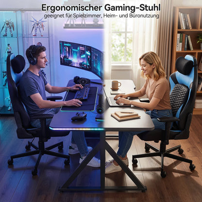 Devoko Gaming Chair Ergonomic Office Chair with Adjustable Lumbar Support, Thick Cushion, Wide Seat, Reclining Swivel Desk Chair for Gaming & Work