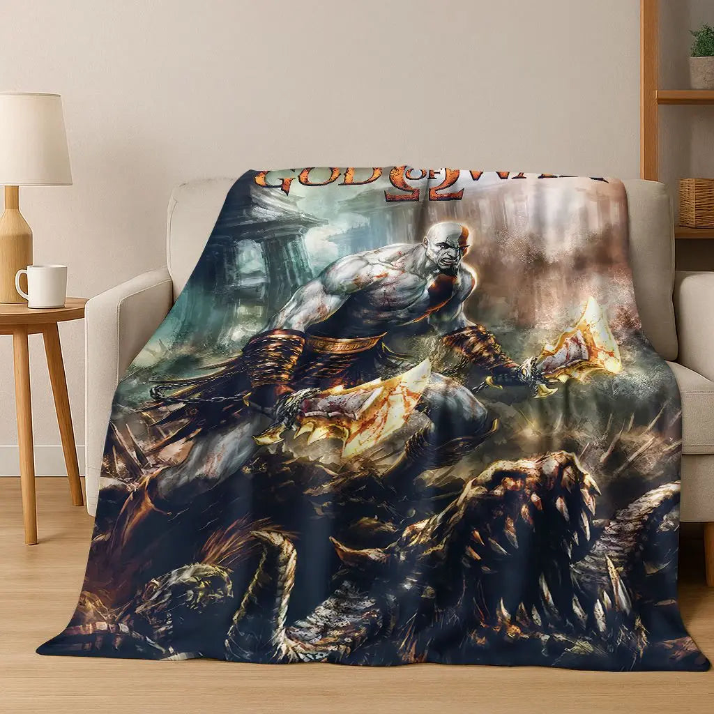 Classics God of War Kratos 3A Game Gamer Flannel Blanket,Warm and Cozy Soft Throw Blanket for Home Bedroom Bed Sofa Kid Gift