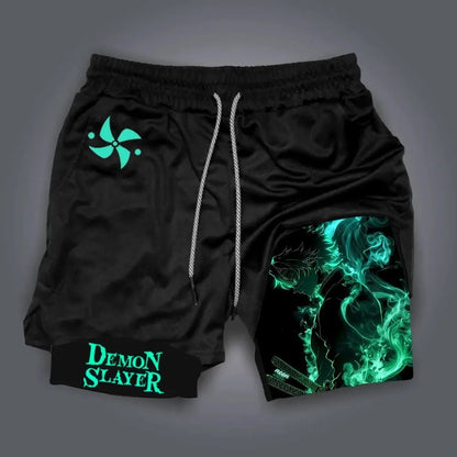 Anime Demon Slayer Gym Shorts Man Quick Dry Pants Double-layer 2 in 1 Shorts Y2k Sportswear Summer 2026 Breathable Streetwear