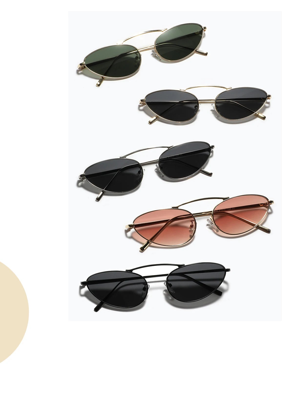Luxury Brand Cat Eye Sunglasses Women 2025 Fashion Unique Small Oval Sun Glasses Trendy Metal Frame Cool Triangle Eyewear UV400
