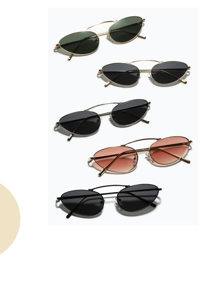 Luxury Brand Cat Eye Sunglasses Women 2025 Fashion Unique Small Oval Sun Glasses Trendy Metal Frame Cool Triangle Eyewear UV400