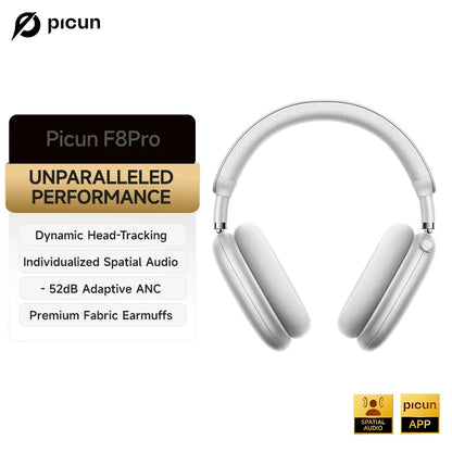 Picun F8 Pro ANC Wireless Headphones with 3D Spatial Audio, Bluetooth 5.4 Head Tracking, -52dB Noise Cancelling, HiFi Gaming Headset