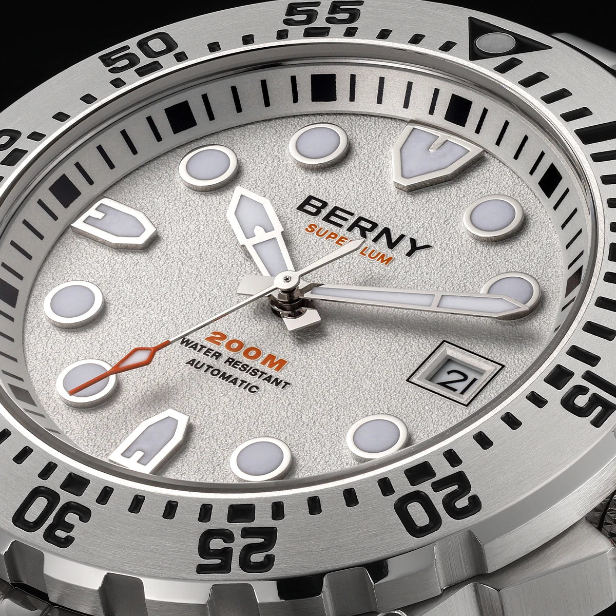 BERNY Men's Automatic Diver Watch Supper Luminous Sapphire AR Coated MIYOTA 8215 316LStainless Steel Single Crown Diving Watches