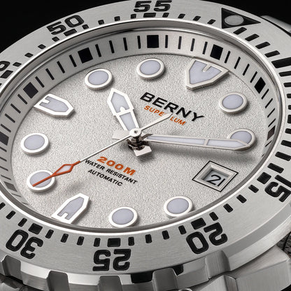 BERNY Men's Automatic Diver Watch Supper Luminous Sapphire AR Coated MIYOTA 8215 316LStainless Steel Single Crown Diving Watches