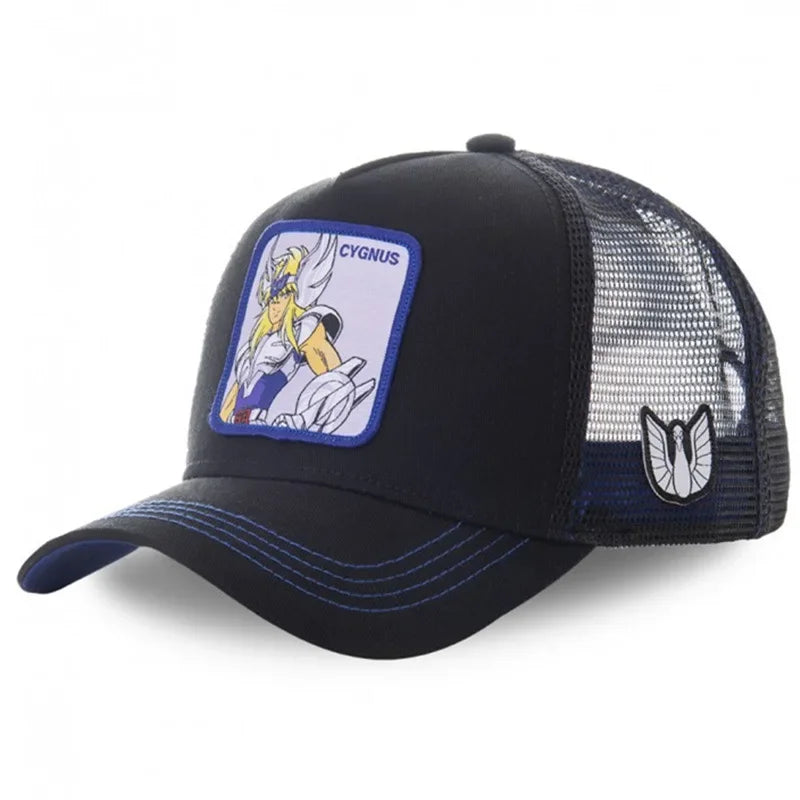 Saint Seiya pamut anime rajzfilm snapback pamut baseball sapka férfiak nők hiphop apa hálós teherautós sapka dropshipping