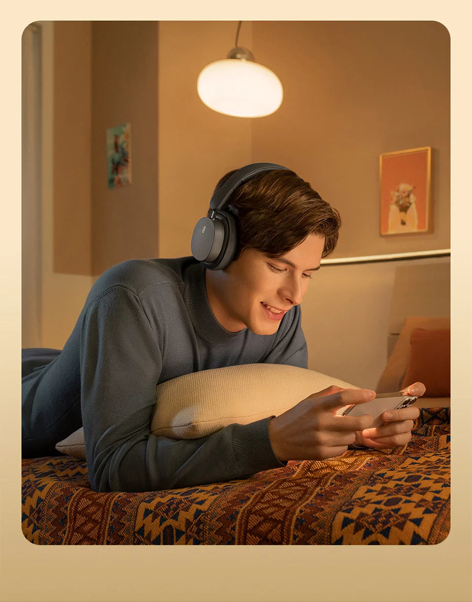 Auscultadores Over-Ear Sem Fios Bluetooth 5.3 Baseus – Driver HiFi de 40mm, Headset Dobrável com 70H de Autonomia e Áudio Espacial