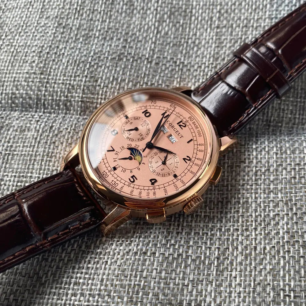 Orologio automatico da uomo Multification con data, giorno, mese e anno, orologio meccanico da uomo in 316L, cassa lucidata, indicatore giorno/notte, 42mm