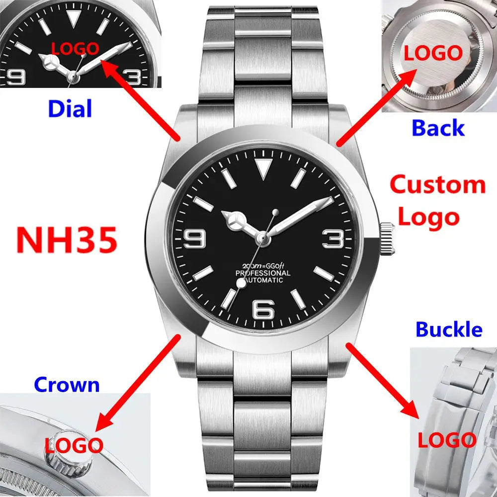 Custom Logo Luxury NH35 Watch for Women Men Watches 36MM/39MM Automatic Mechanical Wristwatches Sapphire Lume 10Bar Dive Reloj
