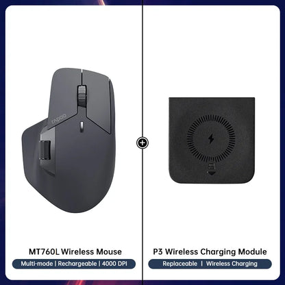 Rapoo MT760 Rechargeable Multi-Device Bluetooth Wireless Mouse, 4000 DPI Ergonomic Wireless Mouse with Tri-Mode Connection for Up to 4 Devices