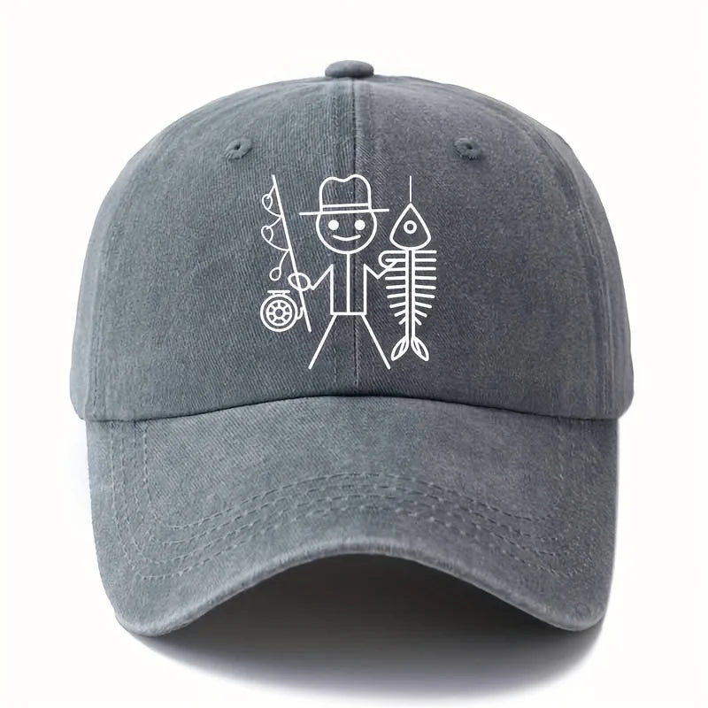Șapcă de baseball cu imprimeu de bărbat desenat care pescuiește, șapcă cu bor curbat pentru activități în aer liber, șapcă de șofer de camion, șapcă pentru vacanță, călătorii și camping