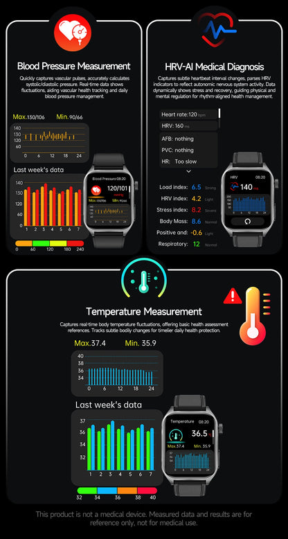 2026 New 650nm Laser Therapy Blood Fat Uric Acid Blood Pressure Smart Watch ECG+PPG Precise Health Monitor Smartwatches For Men