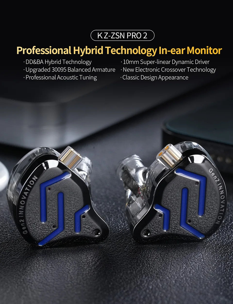 KZ ZSN Pro 2 Hybrid In-Ear Wired Headphones – 1BA+1DD HiFi Bass Noise Cancelling Earphones with Mic