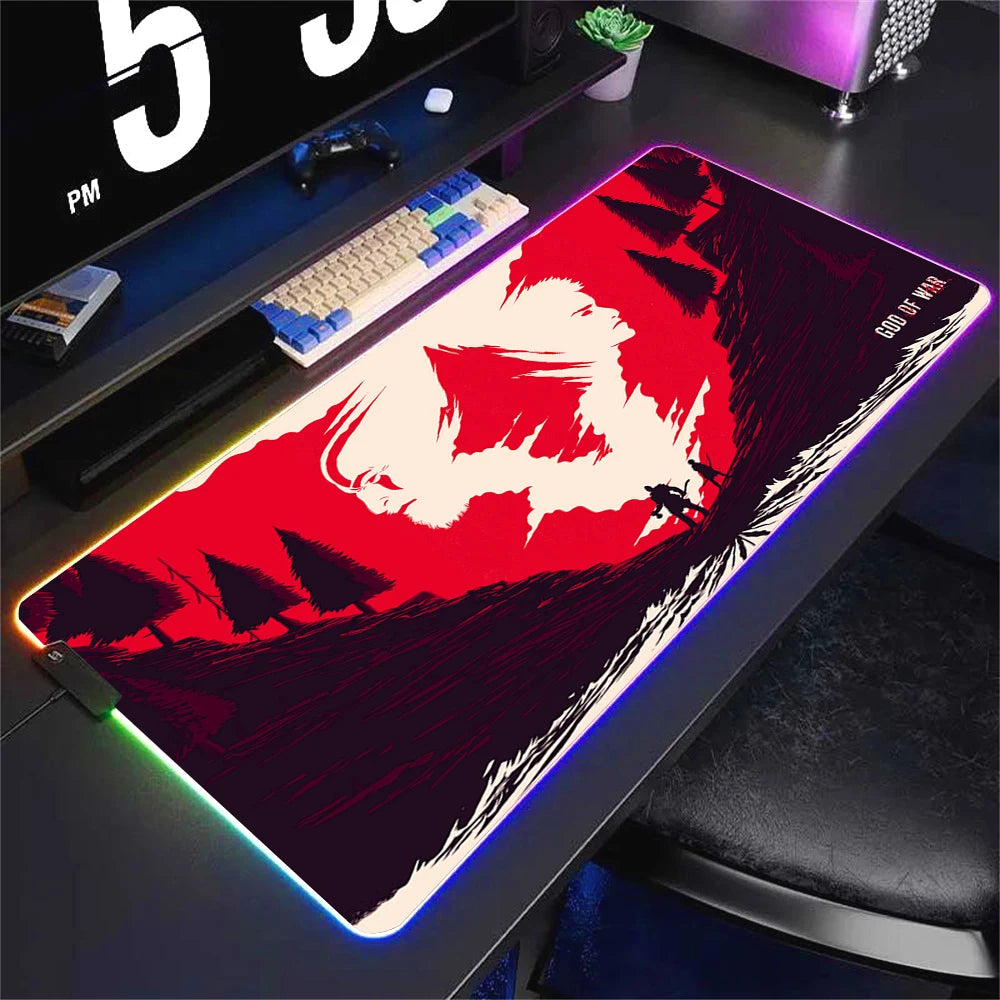 God Of War Large Kratos Atreus Mouse Pad RGB Glowing E-Sports Gamer Keyboard Rug with Extensible Phantom Color Carpet 500x1000