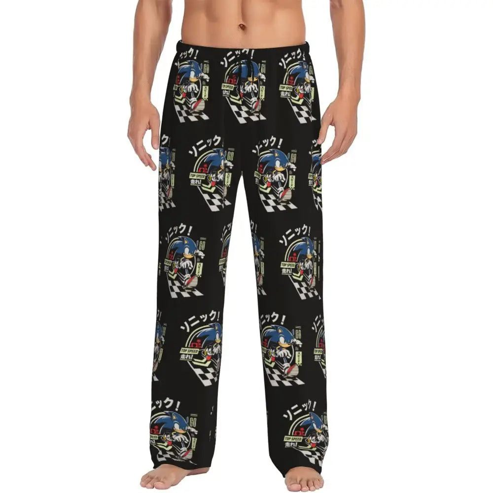 Custom Print Men's Soniced Pajama Pants Hedgehog Game Sleepwear Sleep Lounge Bottoms with Pockets