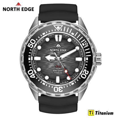 NORTH EDGE 2025 NEW+ TRITON-TI Titanium Solar-Powered Diving Watch Luxury Quartz Watches for Men 300M Waterproof 180+ Day Power