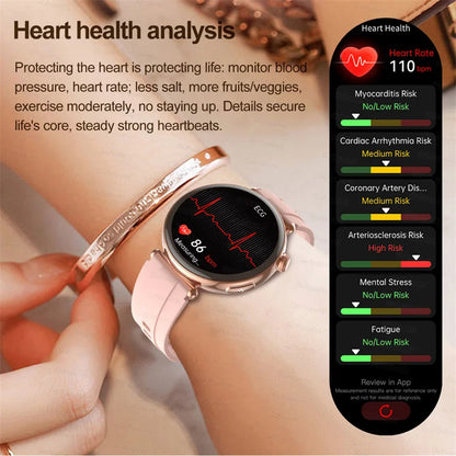New 1.32inch Smart Watch For Women Health ECG Health Lady Watches Full Touch Screen Call Custom Dial Diamond Strap Smartwatch