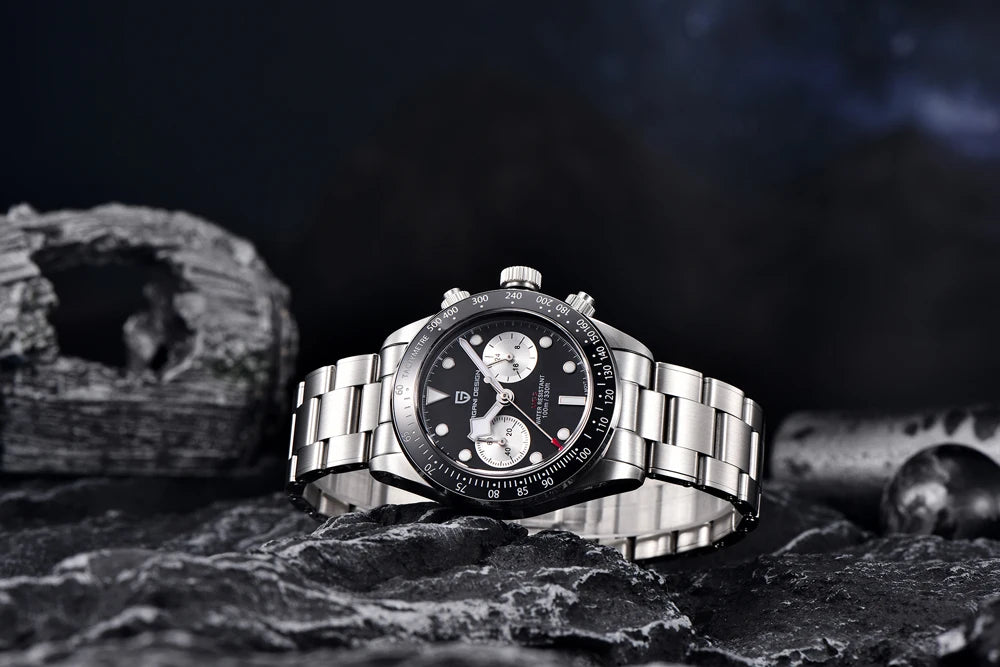PAGANI DESIGN ‘Panda’ Men’s Watch – Luxury quartz chronograph, water-resistant, sapphire crystal with anti-reflective coating, luminescent sports watch