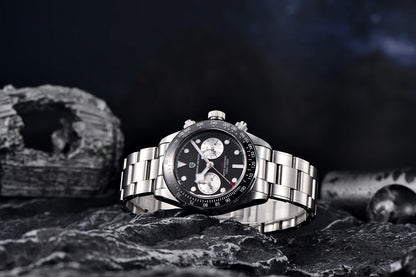 PAGANI DESIGN ‘Panda’ Men’s Watch – Luxury quartz chronograph, water-resistant, sapphire crystal with anti-reflective coating, luminescent sports watch