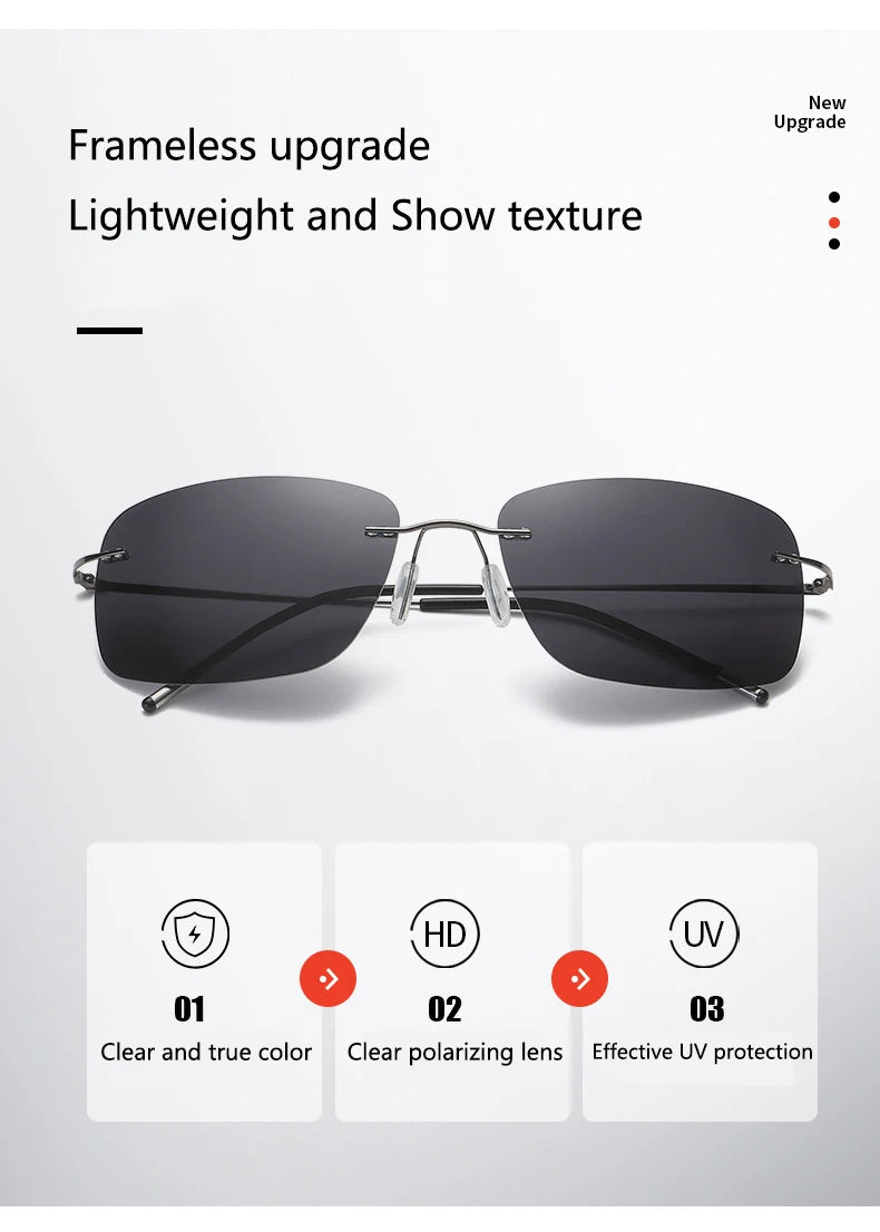 Titanium Frameless Polarized Sunglasses Driver Driving Night Vision Goggle Folding Ultra Light Color Film Titanium SunglassUV400