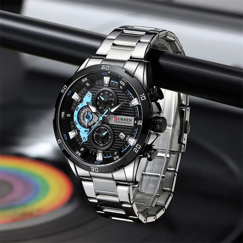 Luxus-Herrenuhr CURREN 8402, neu, aus Edelstahl, wasserdicht, mit Chronograph und Nachtbeleuchtung.
