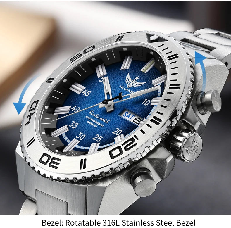 Yelang Watches V1035 44mm Men Diving Watch Human Kinetic Energy Watch 100m Waterproof Watches luminous Japan PX83 Sapphire