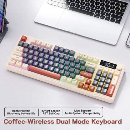 Teclado Bluetooth Sem Fios M96 FREEWOLF com Ecrã Gaming, Ecrã Eletrónico, Ligação a Vários Dispositivos, Ergonomia Gaming
