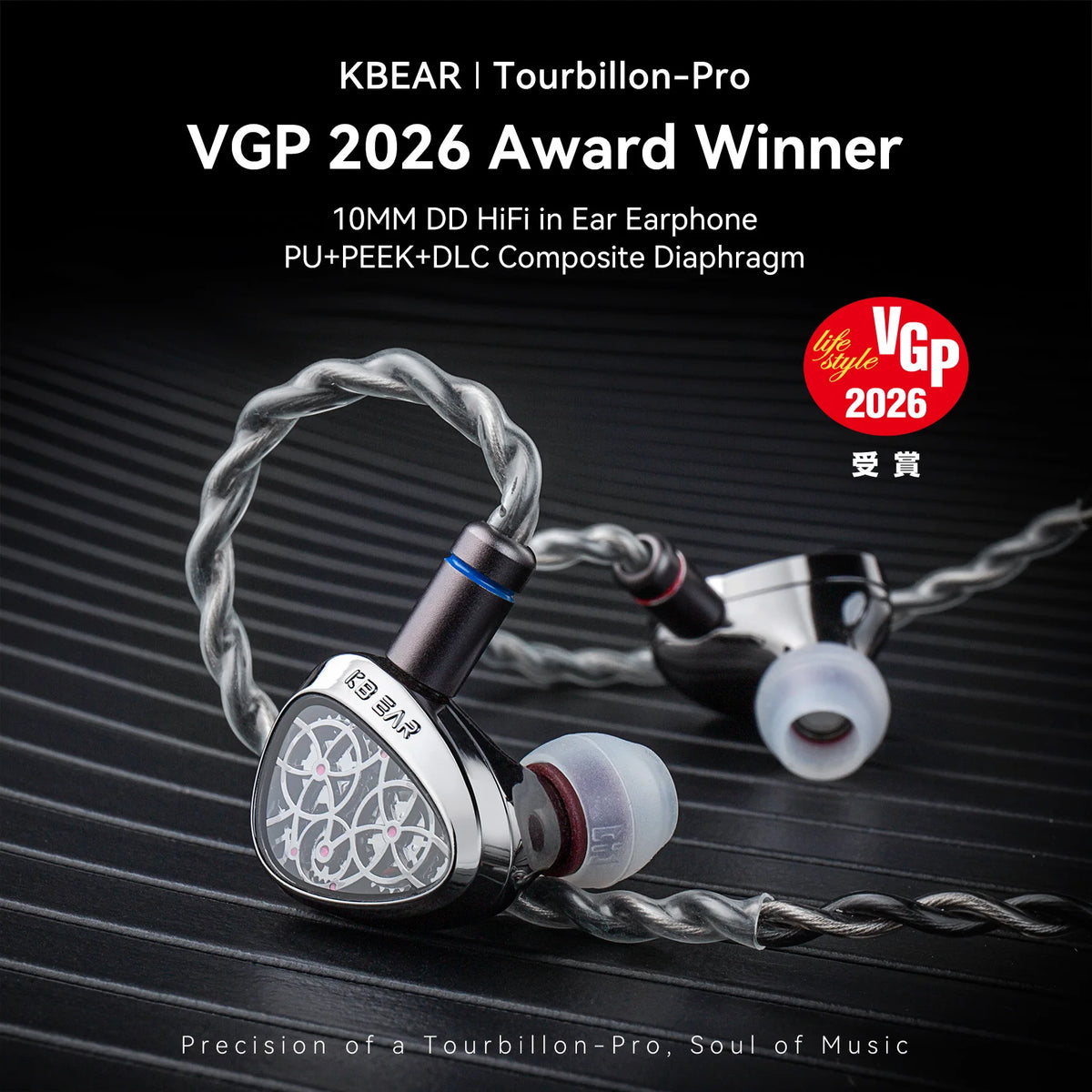 KBEAR Tourbillon-Pro TB-PRO HiFi Wired Earbuds 10mm Dynamic Driver In-Ear Earphones, High Resolution Type-C HIFI Wired Earbuds with PU+PEEK+DLC Diaphragm