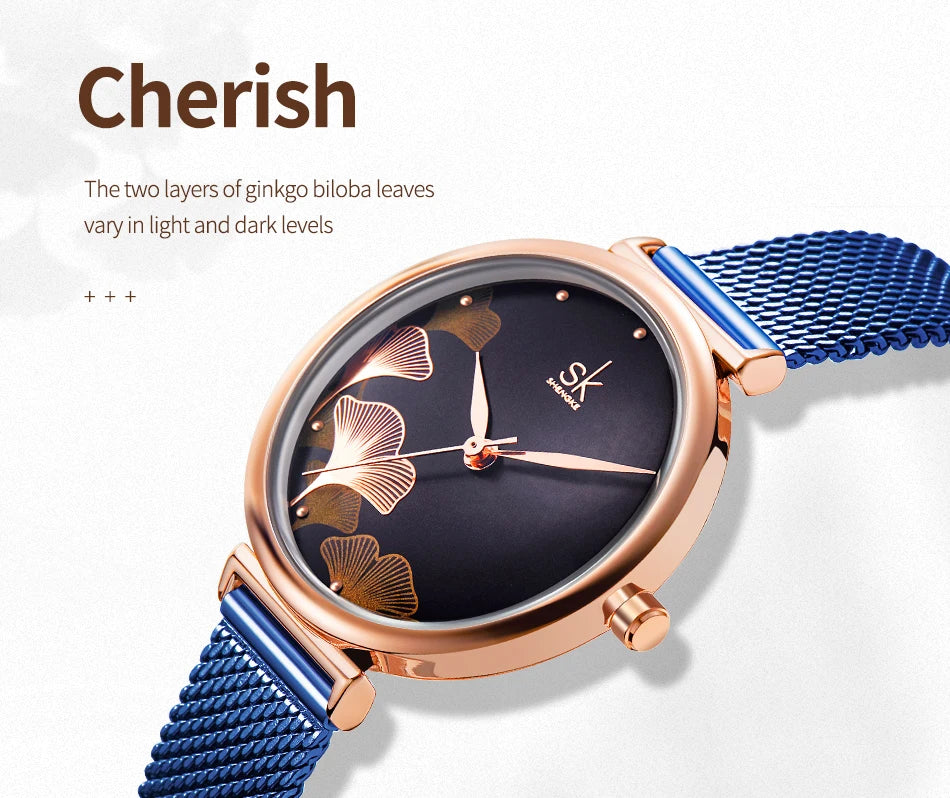 Shengke Originale Design Woman Watches Fashion Lucky Clover Fashion Women's Quartz Wristwatches Top Luxury Elengent Female Clock