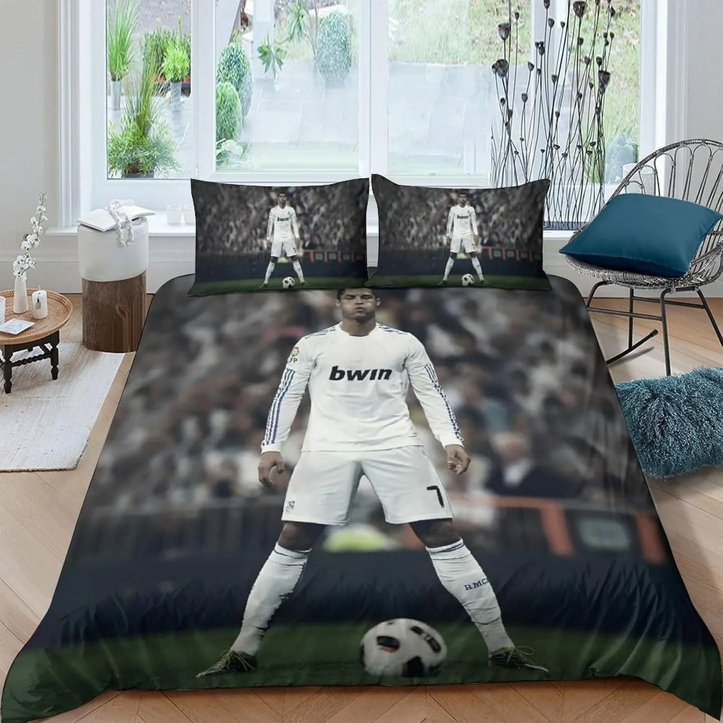 Παπλωματοθήκη Ποδοσφαίρου Ronaldo CR7, Σετ Κλινοσκεπασμάτων για Ενήλικες, Αγόρια και Κορίτσια, Διακόσμηση Υπνοδωματίου, Παιδικό Δώρο, Μονό, Διπλό, Μεγάλο Μέγεθος