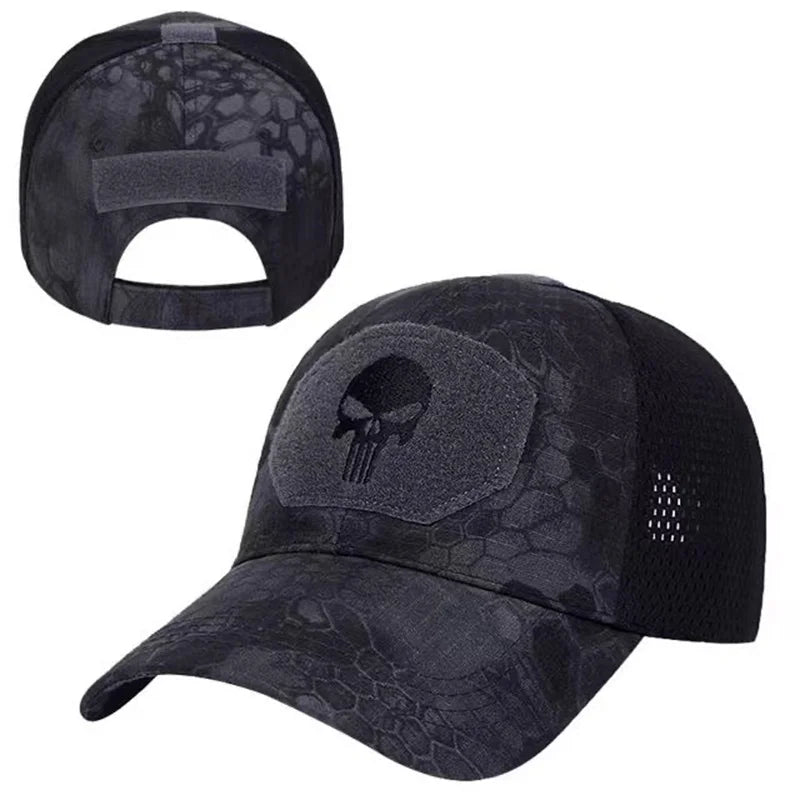 2024 New Summer Camouflage Skull Baseball Mesh Cap Adjustable Airsoft Outdoor Tactical Hiking Casquette Hats For Men Women