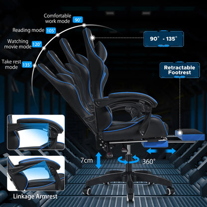 200Lbs Gaming Chair with Massage Lumbar Support, Ergonomic PC Gaming Chair with Footrest, Reclining Adjustable Armrest Computer Chair