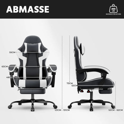 Ergonomic Gaming Chair with Lumbar Support, Adjustable Office Chair, Breathable PU Leather Computer Chair with Footrest & Reclining Backrest