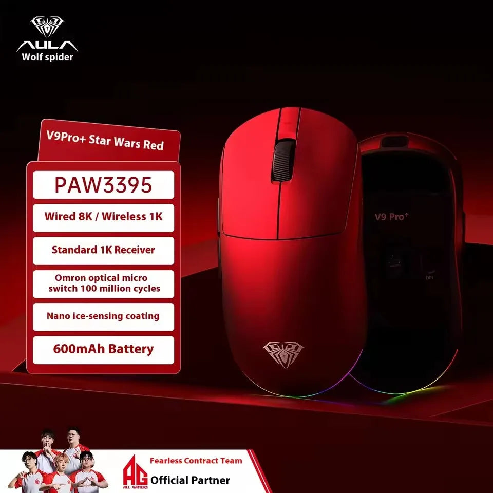 Aula V9 Ultra Kabellose E-Sports-Gaming-Maus Double 8k 3mode PAW 3950 8k 55g Leichte ergonomische Maus – individuelles PC-Zubehör