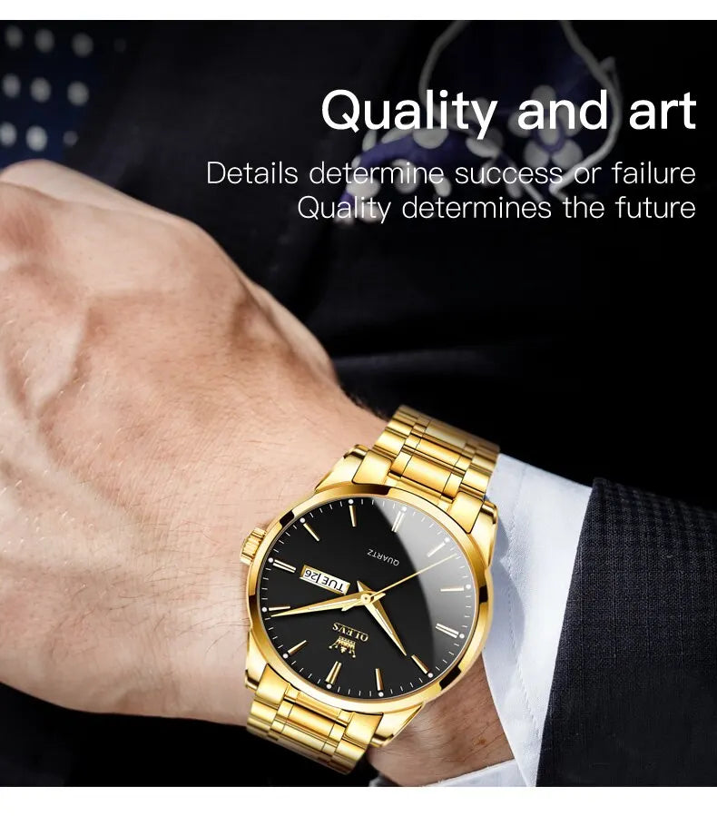 OLEVS Classic Gold Wrist Watches For Top Brand Luxury Business Date Waterproof Luminous Stainless Steel Men Quartz Wristwatch