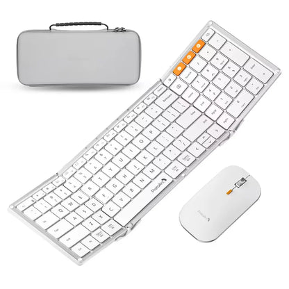 ProtoArc Foldable Keyboard and Mouse, XKM01 Combo for Business Travel 2.4G+Dual Bluetooth Portable for Laptop iPads Tablets
