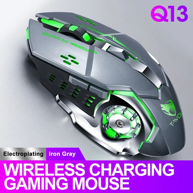 Rechargeable Wireless Gaming Mouse with RGB Backlit, Silent Click, Ergonomic Optical Wireless Mouse for PC, Laptop & Desktop, 2400 DPI