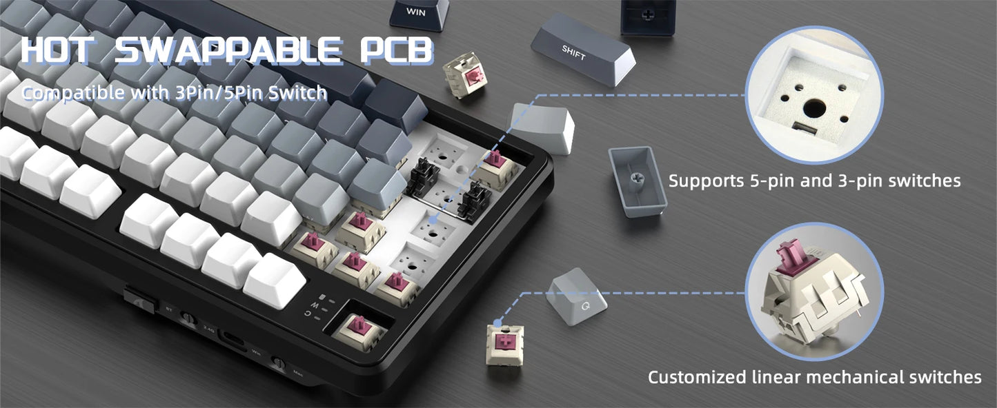 ATTACK SHARK X87 Wireless Mechanical Gaming Keyboard, Tri-Mode Bluetooth 5.0/2.4GHz/USB-C Hot Swappable Gasket Mechanical Keyboard with Pre-Lubed Switches