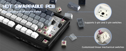 ATTACK SHARK X87 Wireless Mechanical Gaming Keyboard, Tri-Mode Bluetooth 5.0/2.4GHz/USB-C Hot Swappable Gasket Mechanical Keyboard with Pre-Lubed Switches