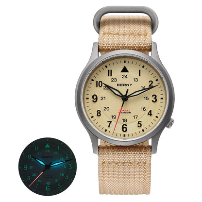 BERNY Full Titanium Watches for Men Outdoor Quartz Men's Field Wristwatch VH31 Super Luminous Sapphire Easy Read Watch