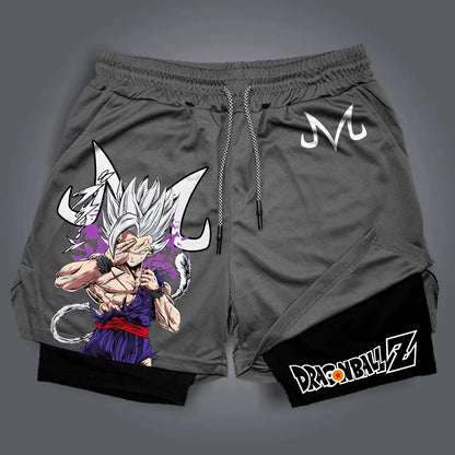 2026 Summer Dragon Ball Goku Anime Gym Shorts Men Double-layer 2-in-1 Sports Pants New Summer Japanese Cartoon Print Beach Pants
