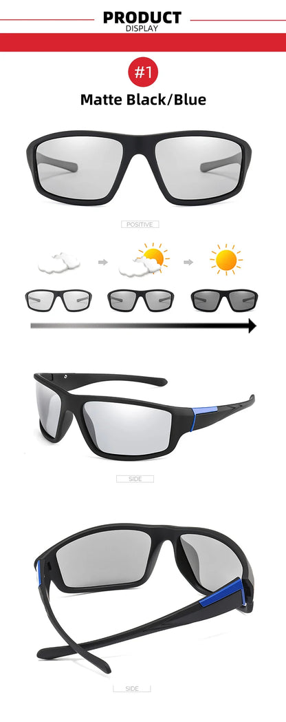 VIVIBEE Sports Men Photochromic Sunglasses Polarized Black Goggles Women Color Changing Driving Discoloration UV400 Sun Glasses