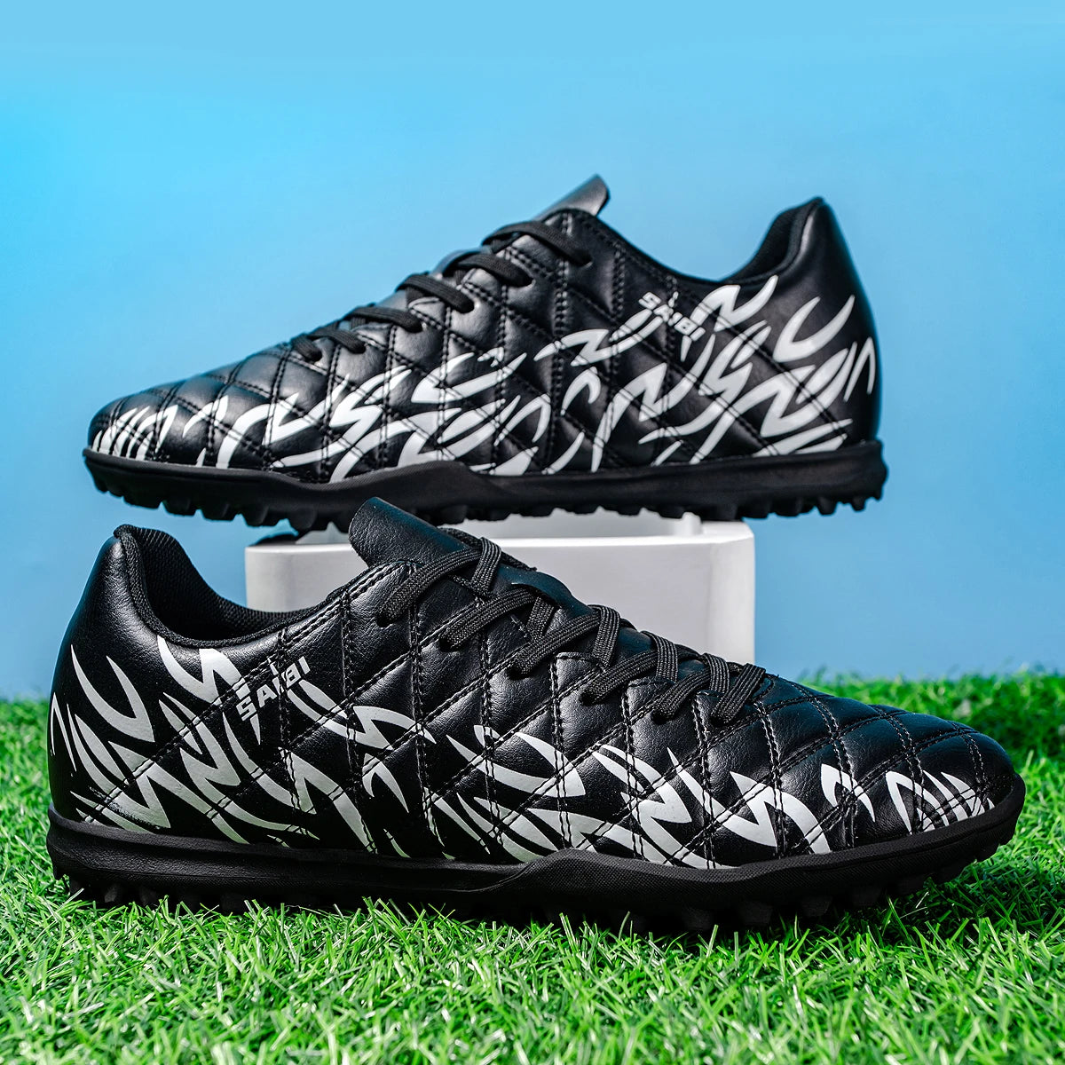Chaussures de football TF multi-terrain adaptables, en tissu PU respirant et doux pour la peau, semelle en caoutchouc antidérapante, stabilité optimale pour l'entraînement quotidien
