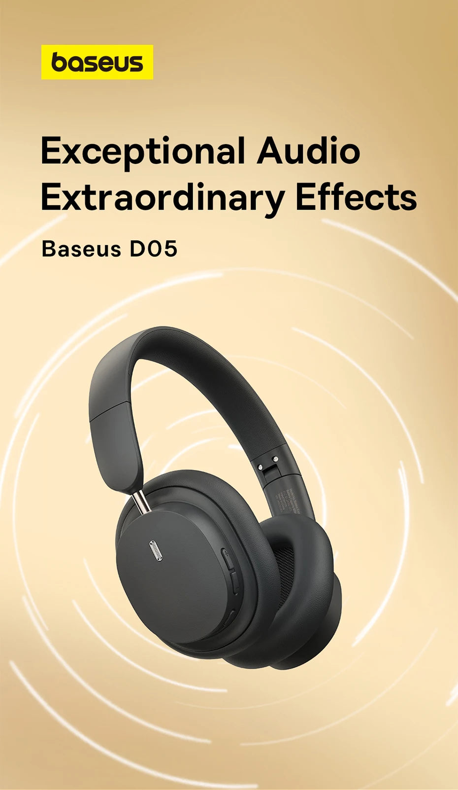 Auscultadores Over-Ear Sem Fios Bluetooth 5.3 Baseus – Driver HiFi de 40mm, Headset Dobrável com 70H de Autonomia e Áudio Espacial
