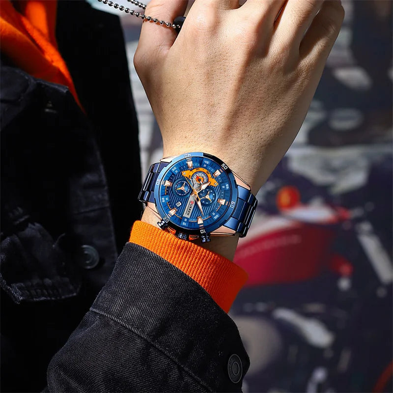 Luxus-Herrenuhr CURREN 8402, neu, aus Edelstahl, wasserdicht, mit Chronograph und Nachtbeleuchtung.