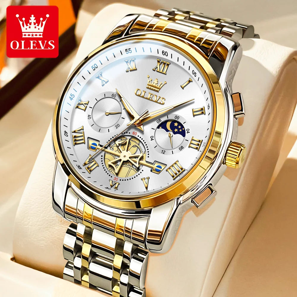OLEVS 2859 herenhorloge – Klassiek en luxueus model met Romeinse cijfers, multifunctioneel, waterdicht, lichtgevende wijzerplaat, hoogwaardig quartz uurwerk.