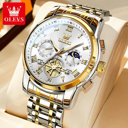 OLEVS 2859 herenhorloge – Klassiek en luxueus model met Romeinse cijfers, multifunctioneel, waterdicht, lichtgevende wijzerplaat, hoogwaardig quartz uurwerk.