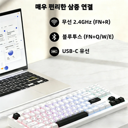 Teclado sem fios AULA×LINGBAO K87 com letras coreanas, montagem gasket, teclas PBT, software de macros e switches LEOBOG